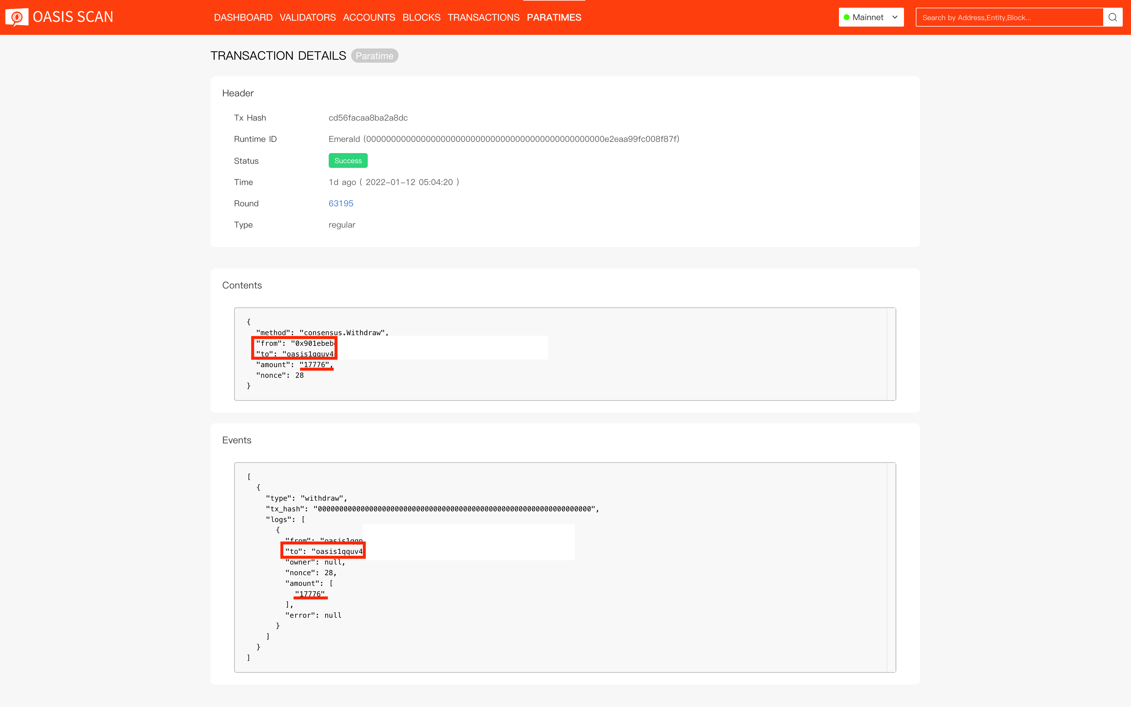 Tx Hash - Transaction details