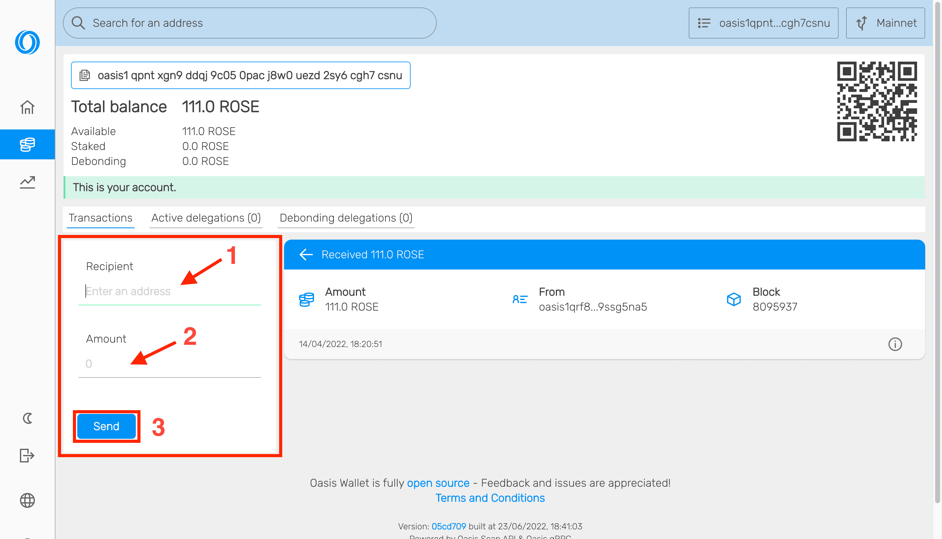 Oasis Wallet - Web -&gt; Ledger -&gt; Send ROSE